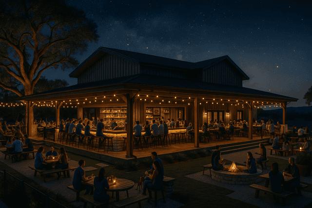 North District mixed-use venue at night